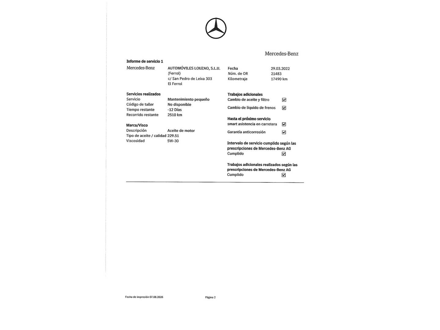 Foto del mantenimiento del Smart forfour Smart ForFour S/S (90 CV)