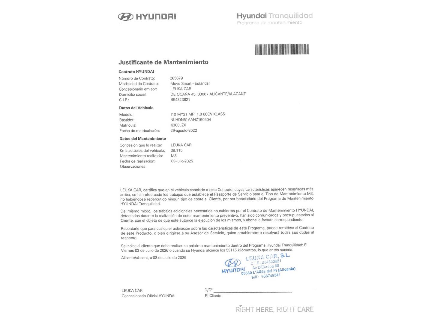 Foto del mantenimiento del Hyundai i10 Hyundai i10 1.0 Klass (67 CV)