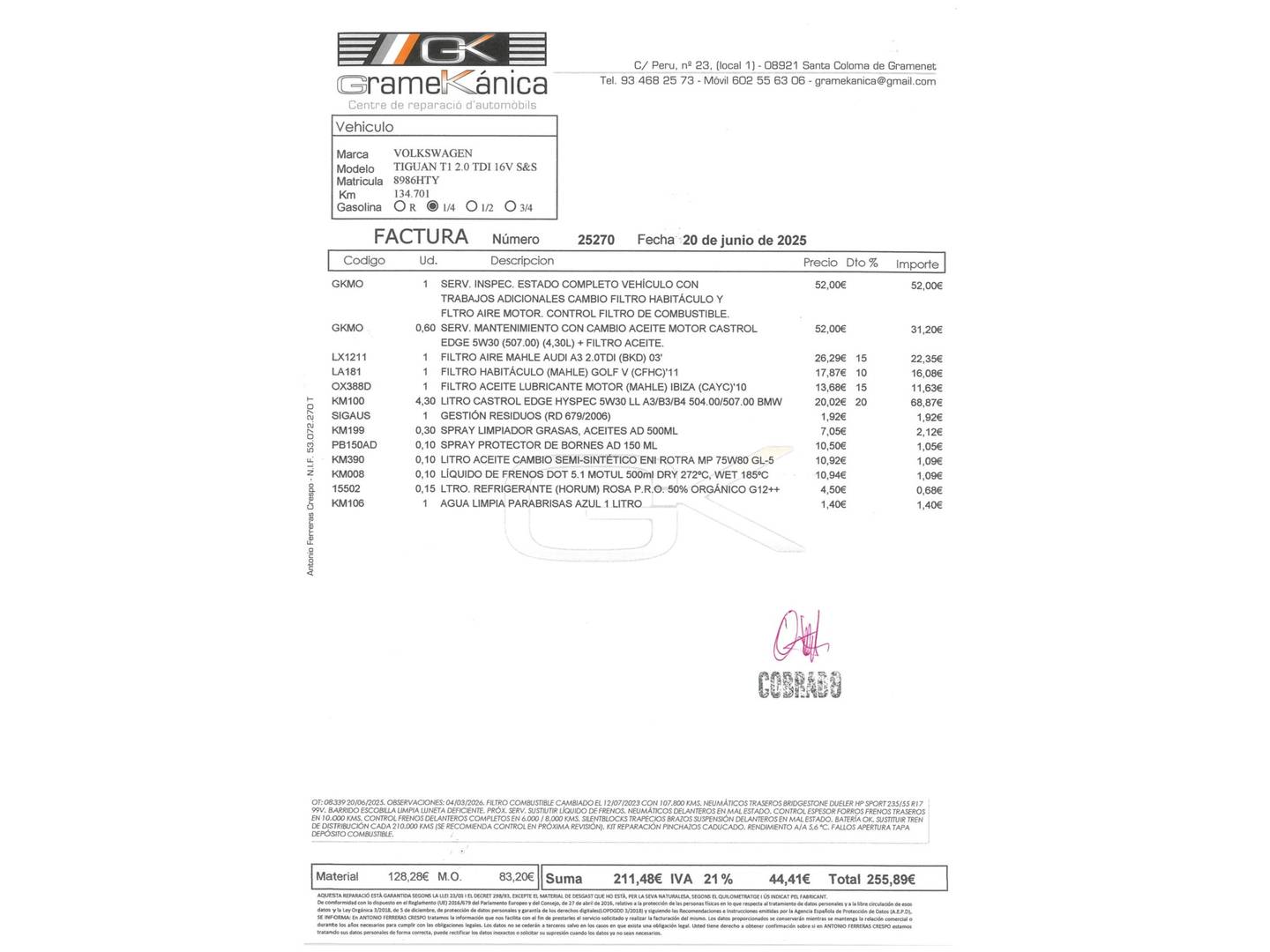 Foto del mantenimiento del Volkswagen Tiguan Volkswagen Tiguan T1 2.0 TDI BMT 4x2 (110 CV)