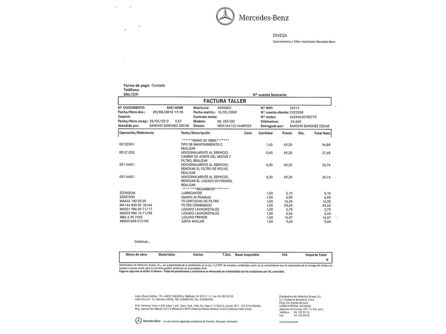 Foto del mantenimiento del Mercedes Clase M Mercedes Clase M ML 320 CDI Edition 10 (224 CV)