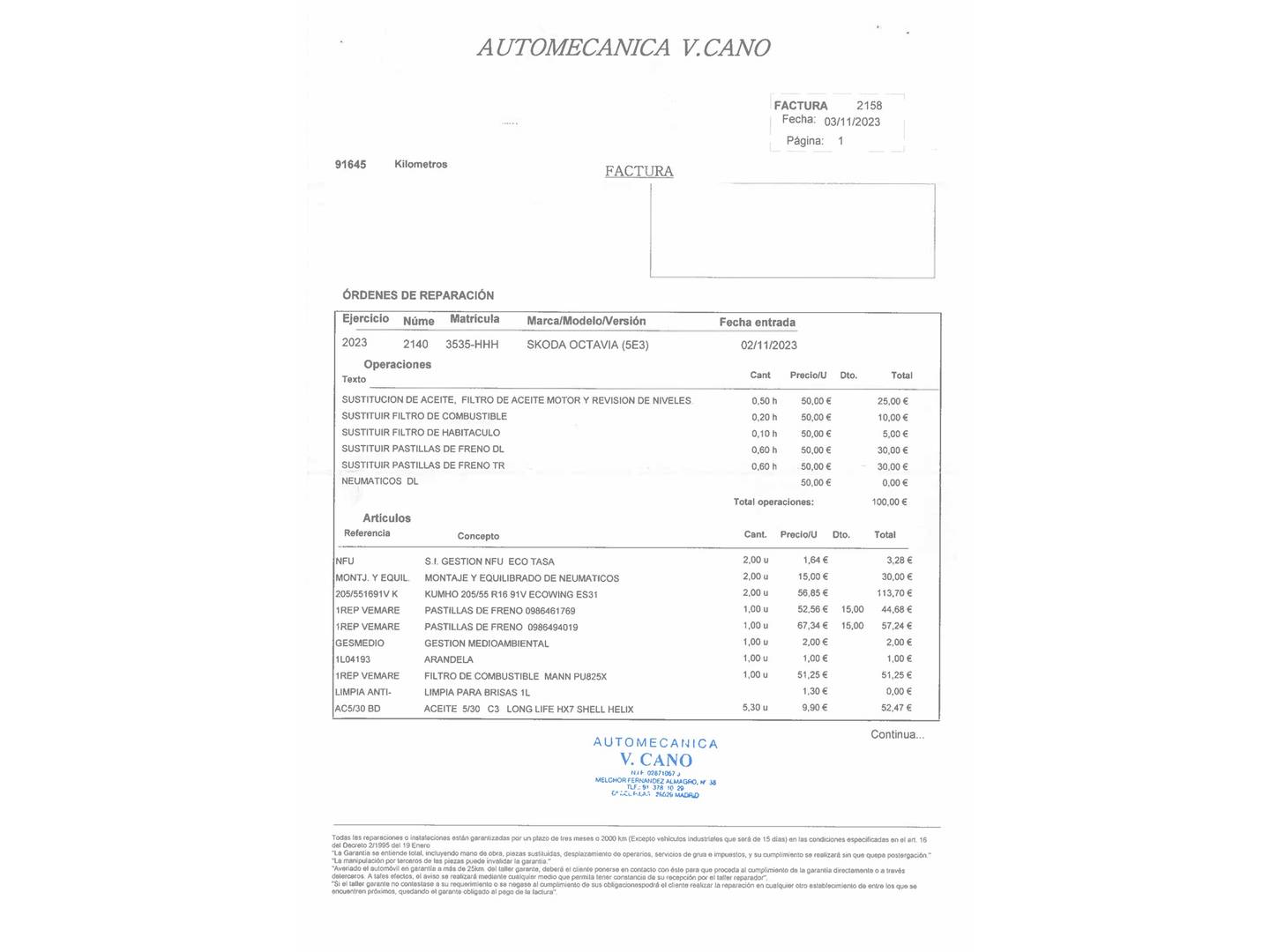 Foto del mantenimiento del Skoda Octavia Skoda Octavia 1.6 TDI CR Ambition DSG (105 CV)