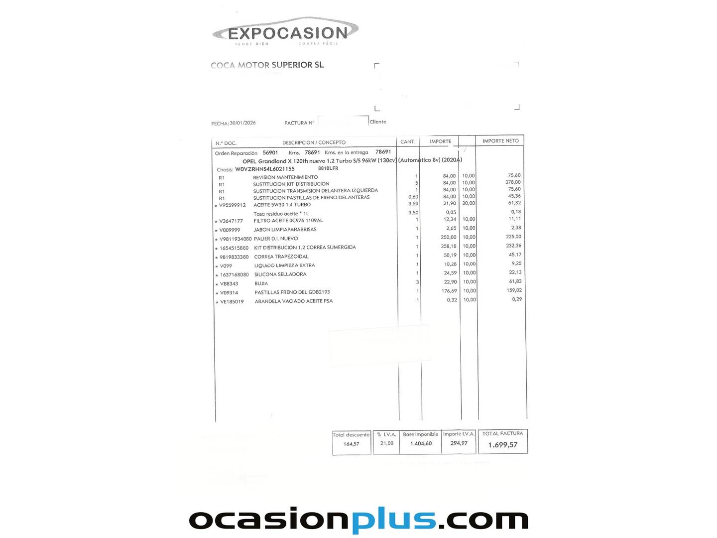 Foto del mantenimiento del Opel Grandland X Opel Grandland X 1.2 Turbo Opel 2020 (130 CV)