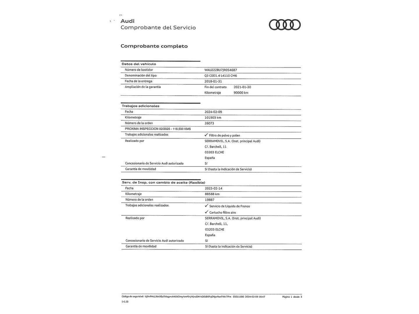 Foto del mantenimiento del Audi Q3 Audi Q3 design edition 1.4 TFSI ultra CoD (150 CV)