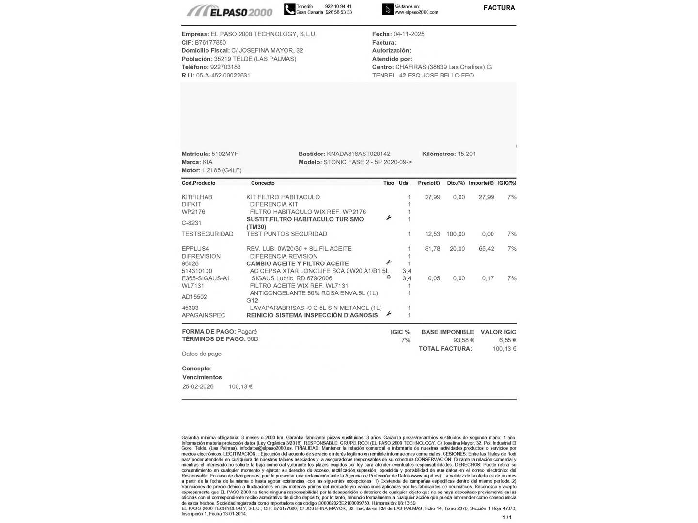 Foto del mantenimiento del KIA Stonic KIA Stonic 1.2 DPi Drive (79 CV)