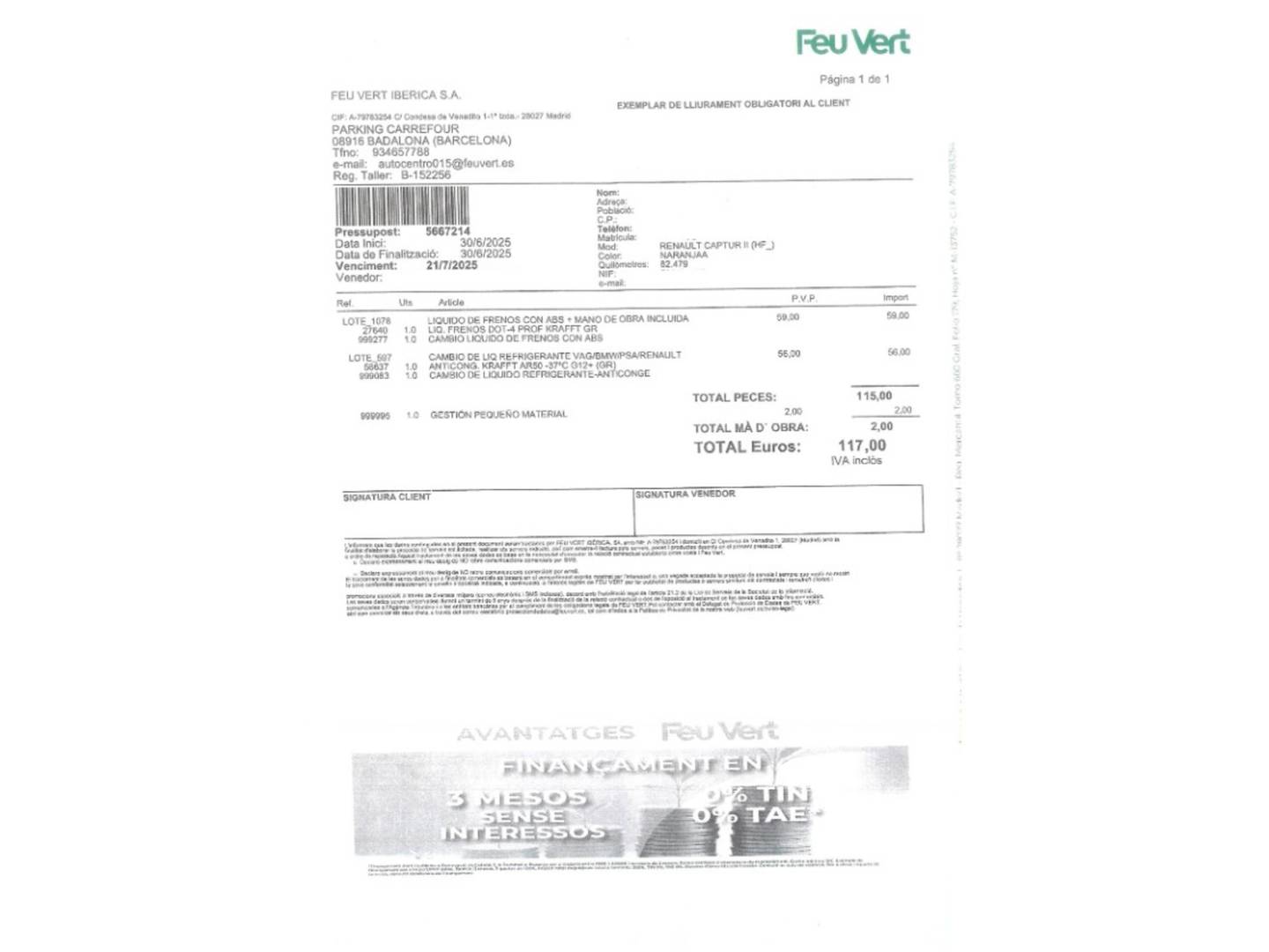 Foto del mantenimiento del Renault Captur Renault Captur Zen TCe (90 CV)