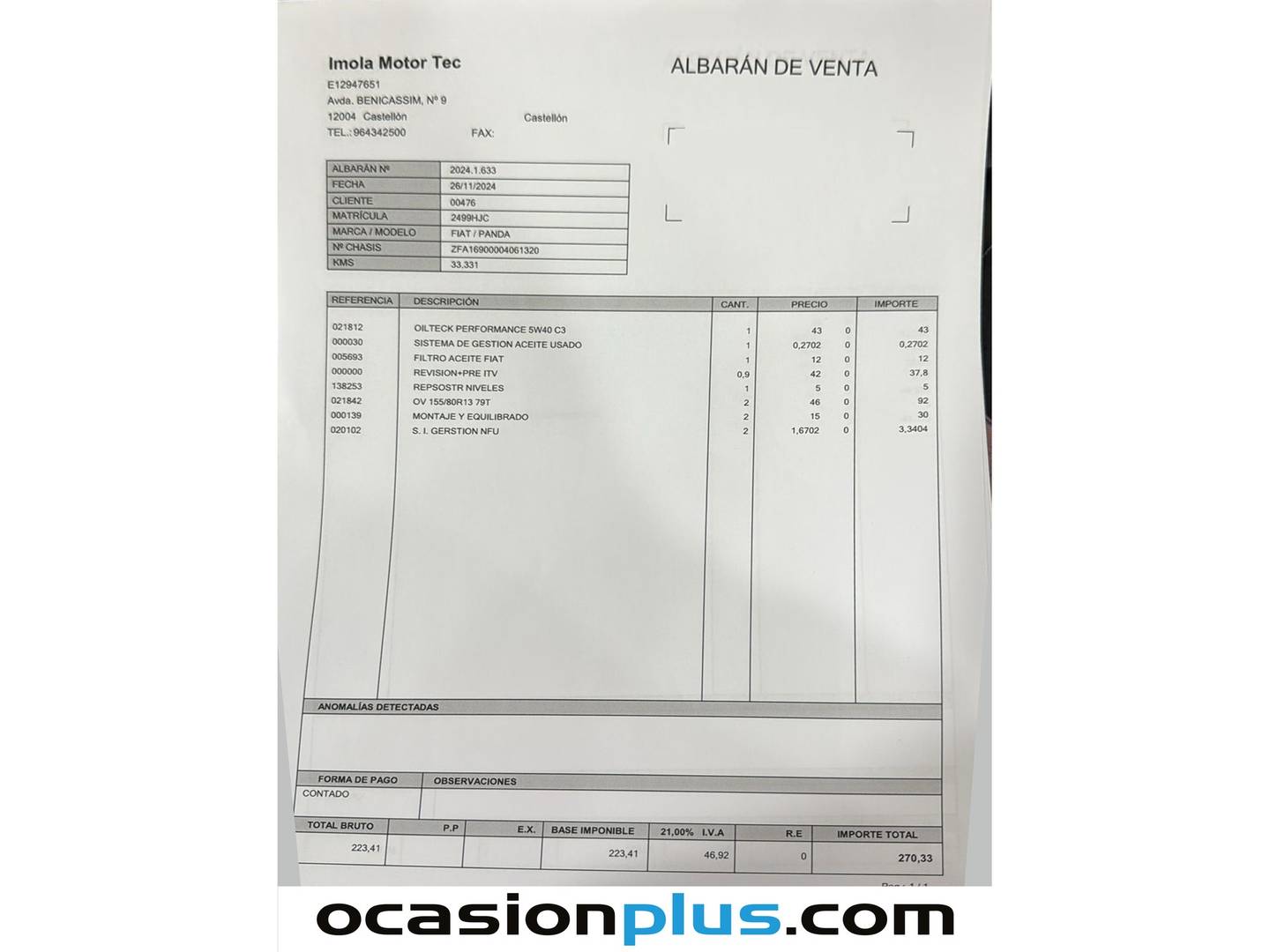 Foto del mantenimiento del Fiat Panda Fiat Panda 1.2 8v Dynamic (69 CV)