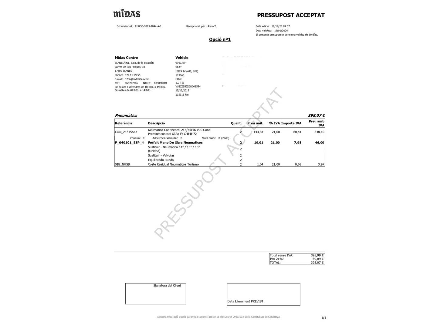 Foto del mantenimiento del Seat Ibiza Seat Ibiza SC 1.0 EcoTSI Style Connect Blue (110 CV)