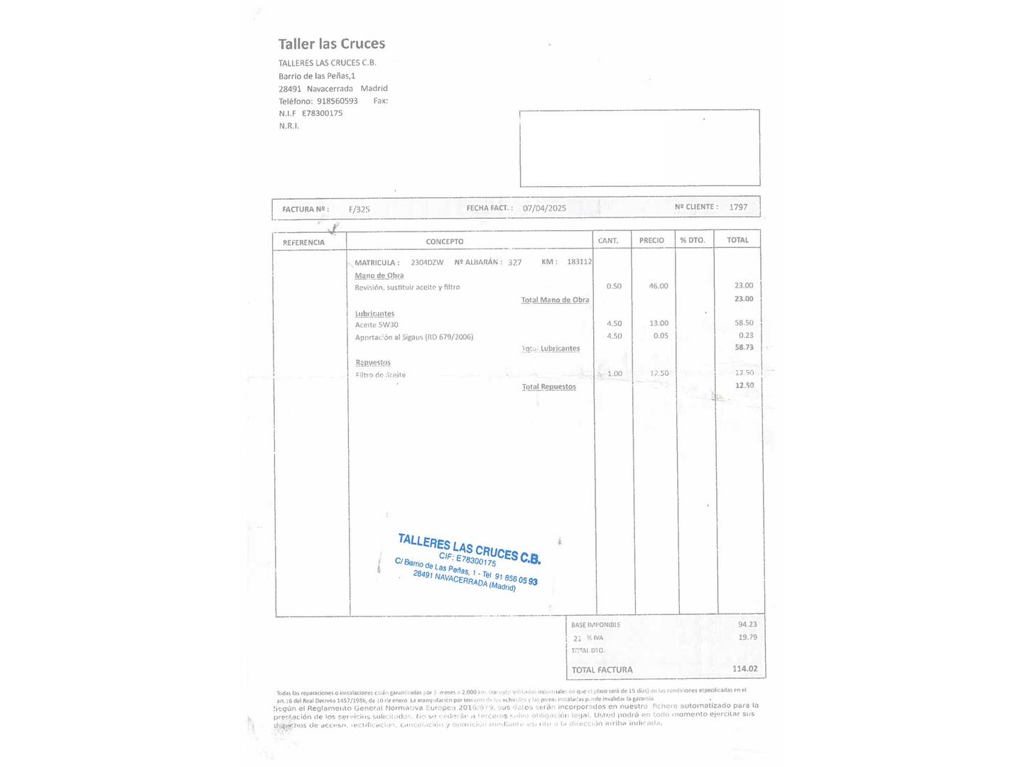 Foto del mantenimiento del Renault Scénic Renault Scenic 1.5 dCi Emotion (105 CV)