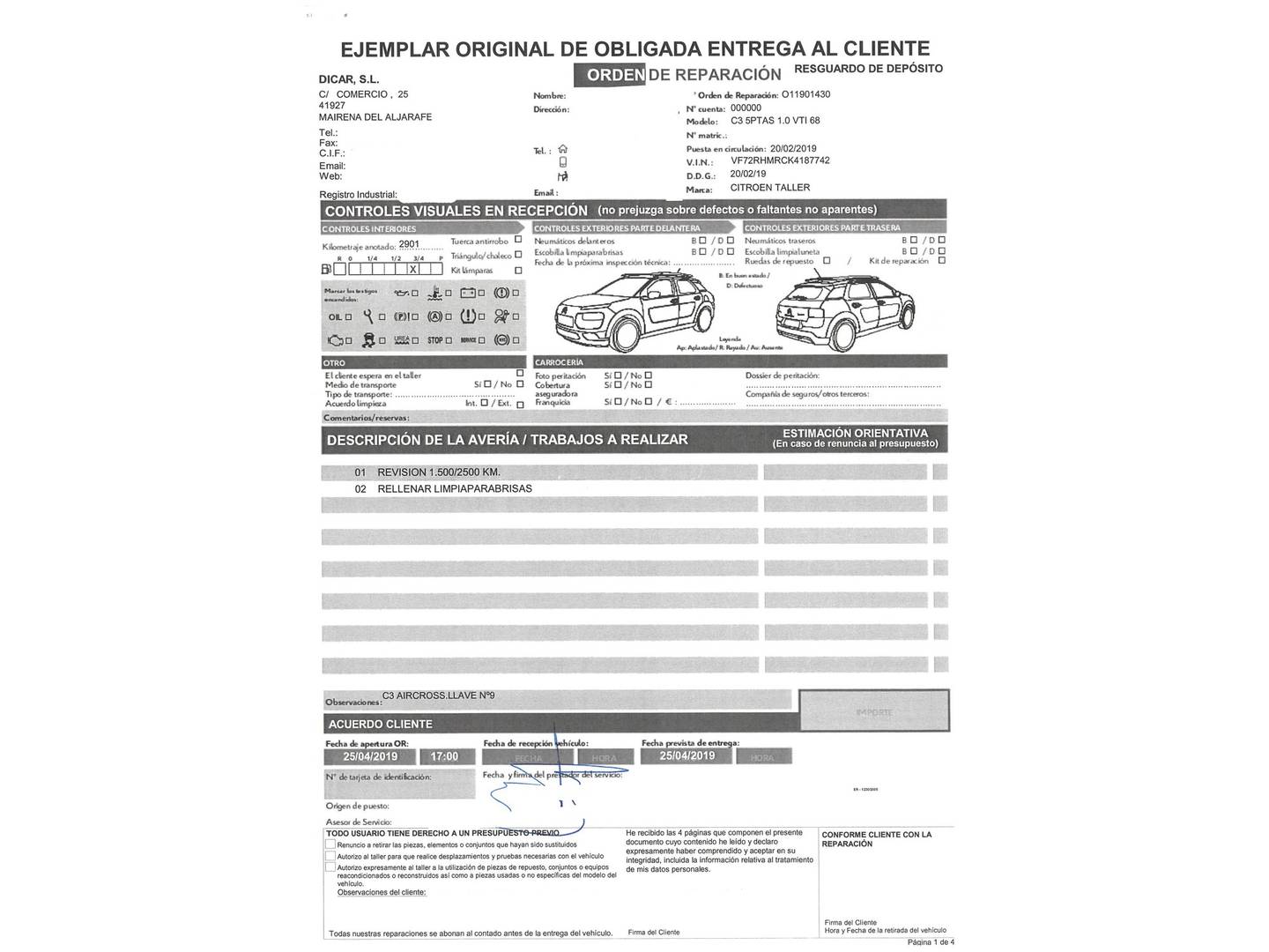 Foto del mantenimiento del Citroën C3 Aircross Citroën C3 Aircross PureTech 82 Feel (82 CV)