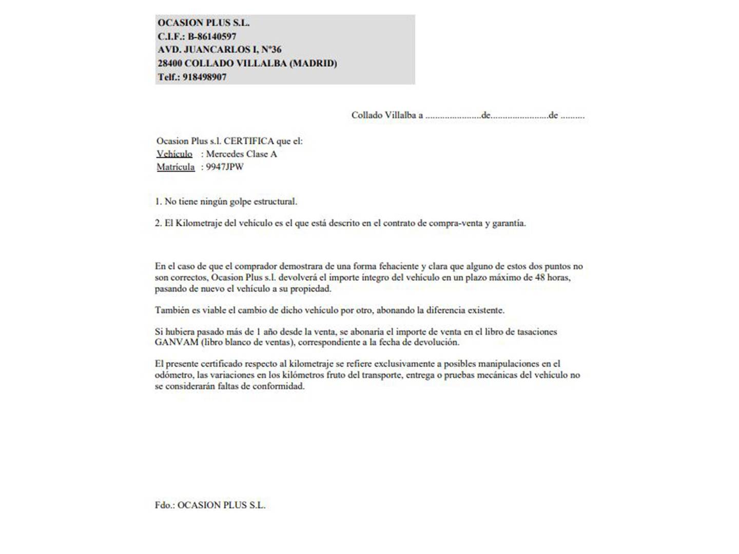 Foto del certificado del Mercedes Clase A Mercedes Clase A 200 d AMG Line (136 CV)