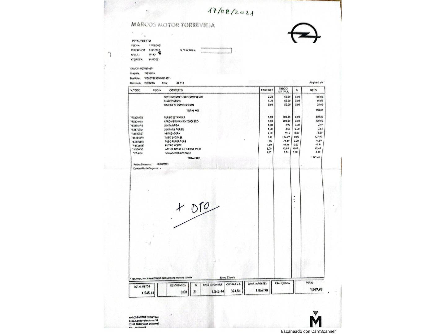Foto del mantenimiento del Opel Insignia Opel Insignia Sports Tourer 1.6 CDTI S&S ecoFlex Excellence (136 CV)
