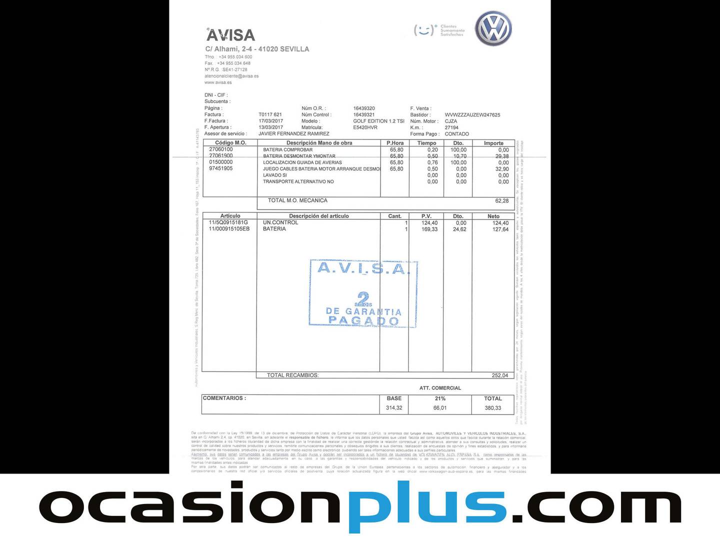 Foto del mantenimiento del Volkswagen Golf Volkswagen Golf Edition 1.2 TSI BMT (105 CV)