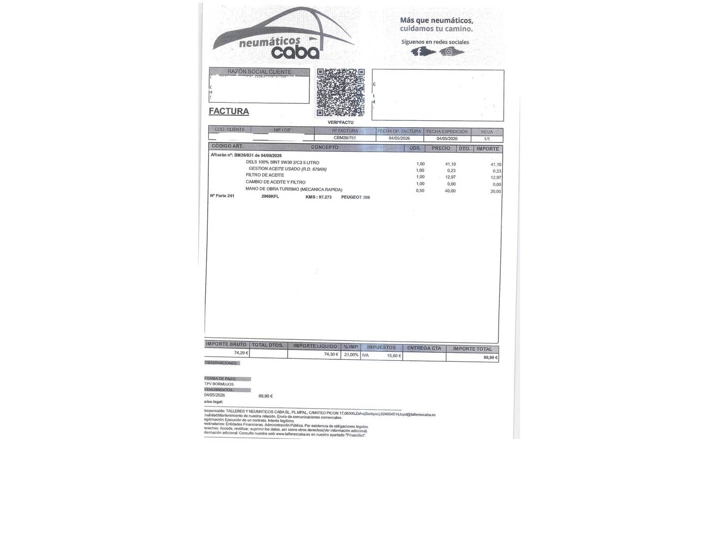 Foto del mantenimiento del Peugeot 208 Peugeot 208 1.2 PureTech Style (82 CV)