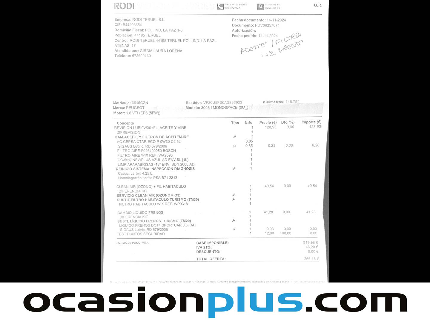 Foto del mantenimiento del Peugeot 3008 Peugeot 3008 1.6 VTI Premium (120 CV)