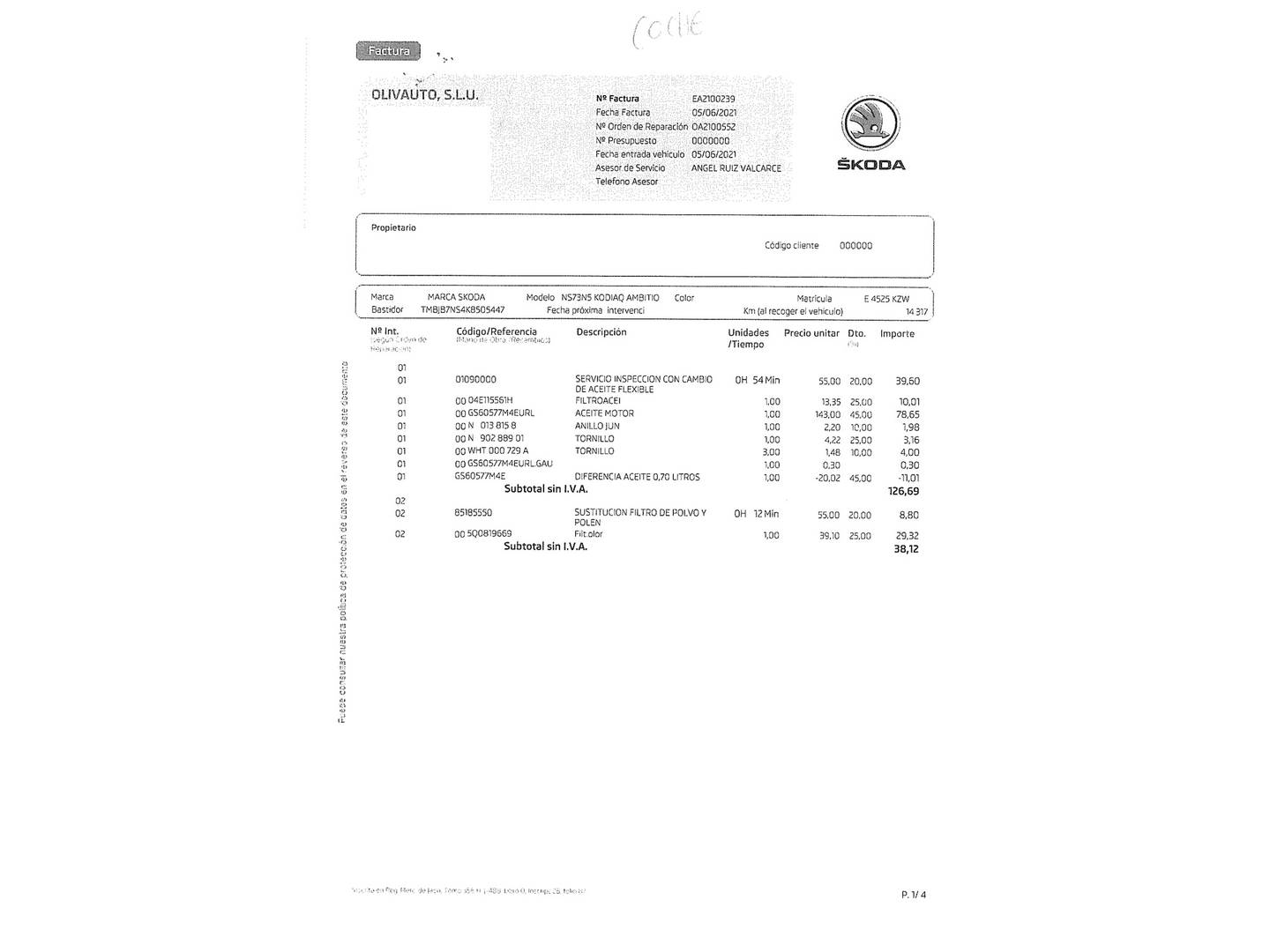Foto del mantenimiento del Skoda Kodiaq Skoda Kodiaq 1.5 TSI Ambition 4x2 (150 CV) 7 Plazas