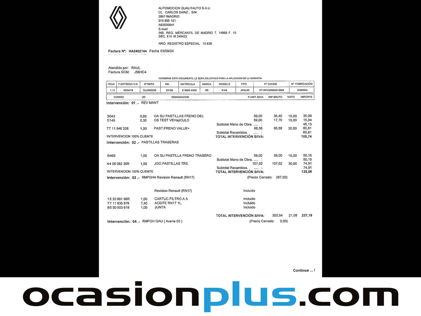 Foto del mantenimiento del Renault Espace Renault Espace Initiale Paris Blue dCi (200 CV) EDC