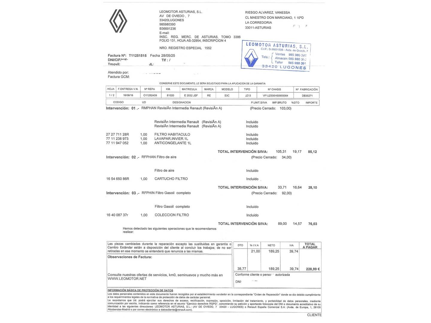 Foto del mantenimiento del Renault Scénic Renault Scenic dCi 130 Bose Energy (130 CV)