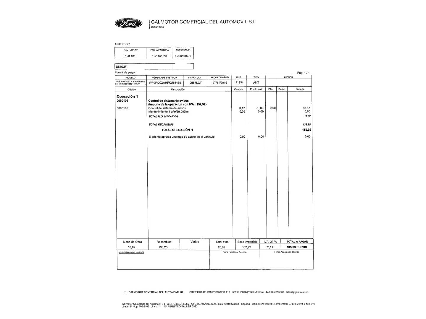 Foto del mantenimiento del Ford Fiesta Ford Fiesta 1.5 EcoBoost ST (200 CV)