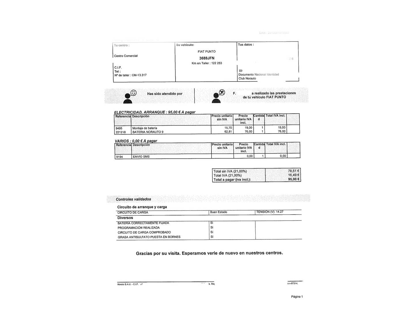 Foto del mantenimiento del Fiat Punto Fiat Punto 1.3 Multijet Easy (75 CV)