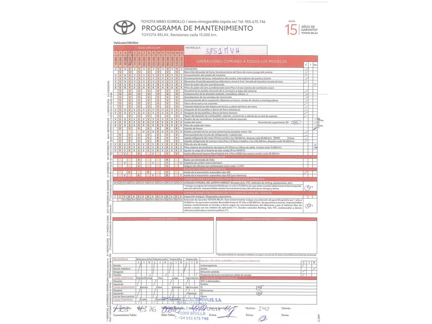 Foto del mantenimiento del Toyota C-HR Toyota C-HR 180H GR Sport (184 CV)