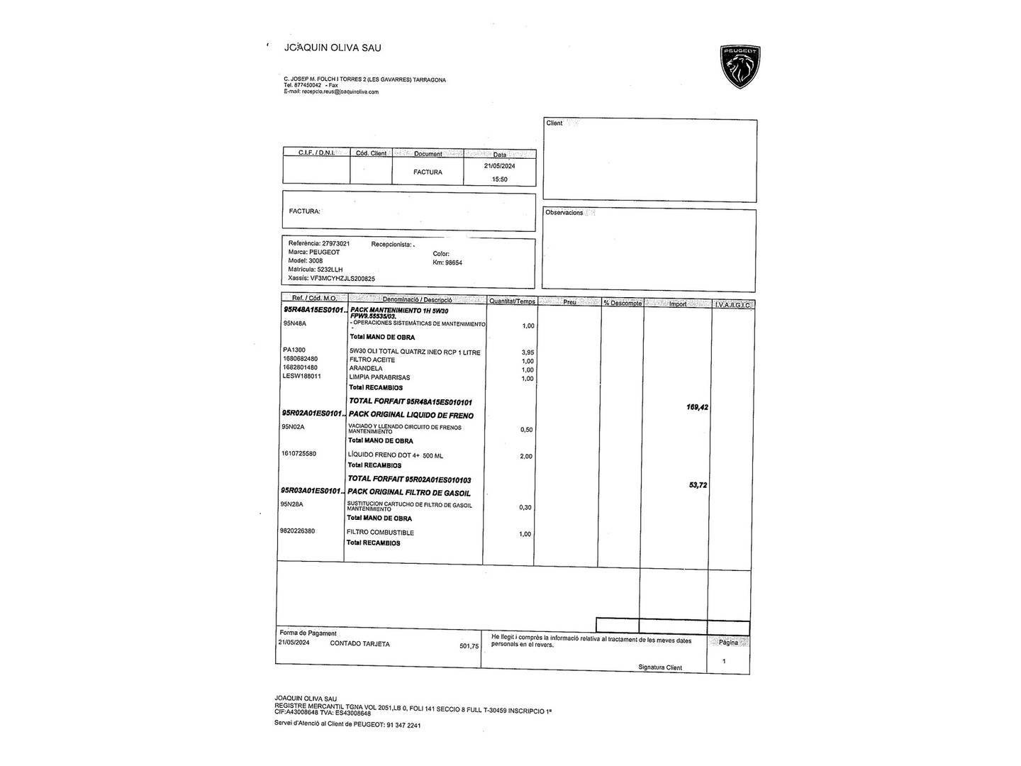 Foto del mantenimiento del Peugeot 3008 Peugeot 3008 BlueHDI 130 S&S GT Line (130 CV)