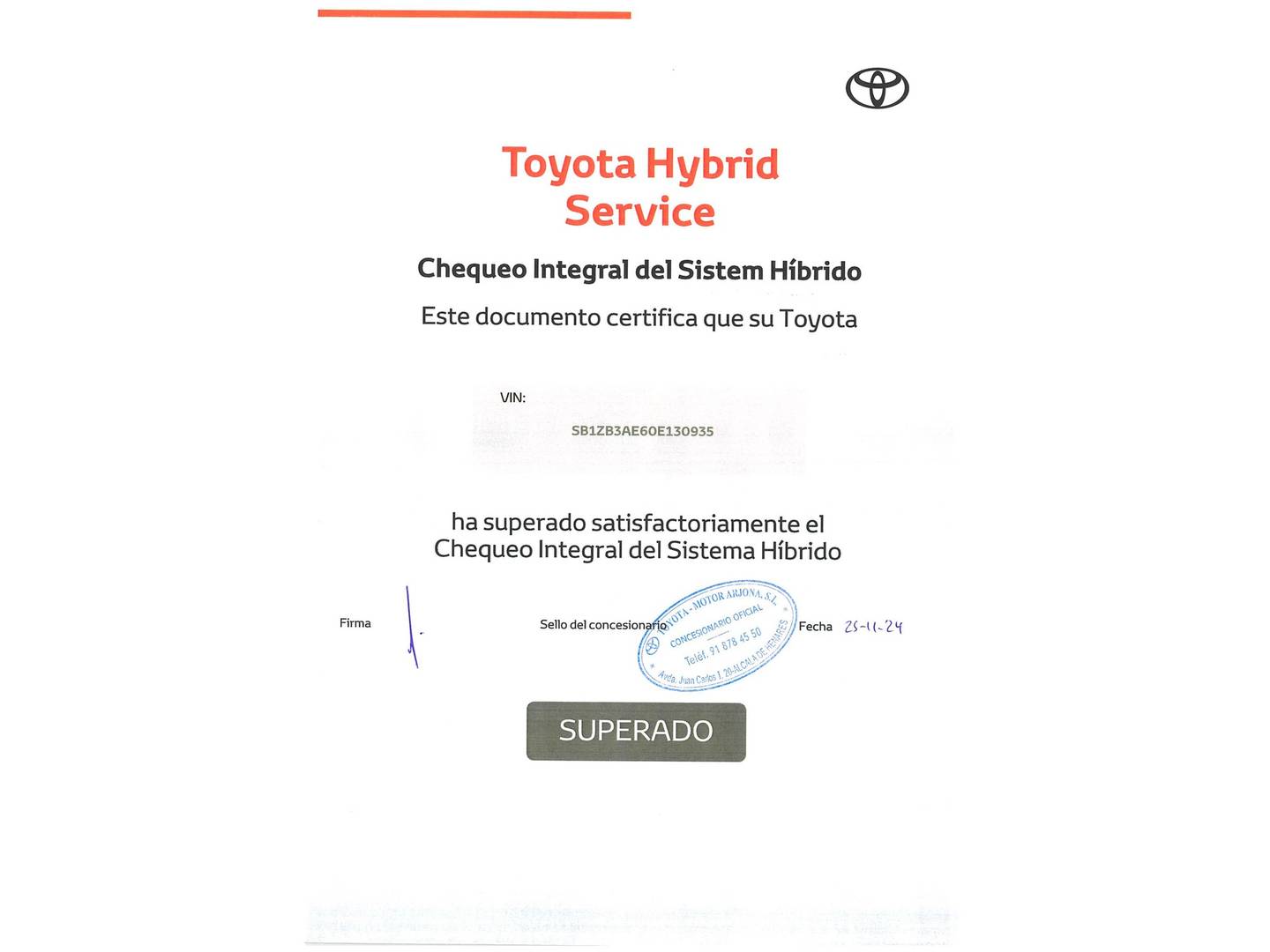Foto del mantenimiento del Toyota Corolla Toyota Corolla 140H Active Plus Touring Sport (140 CV)