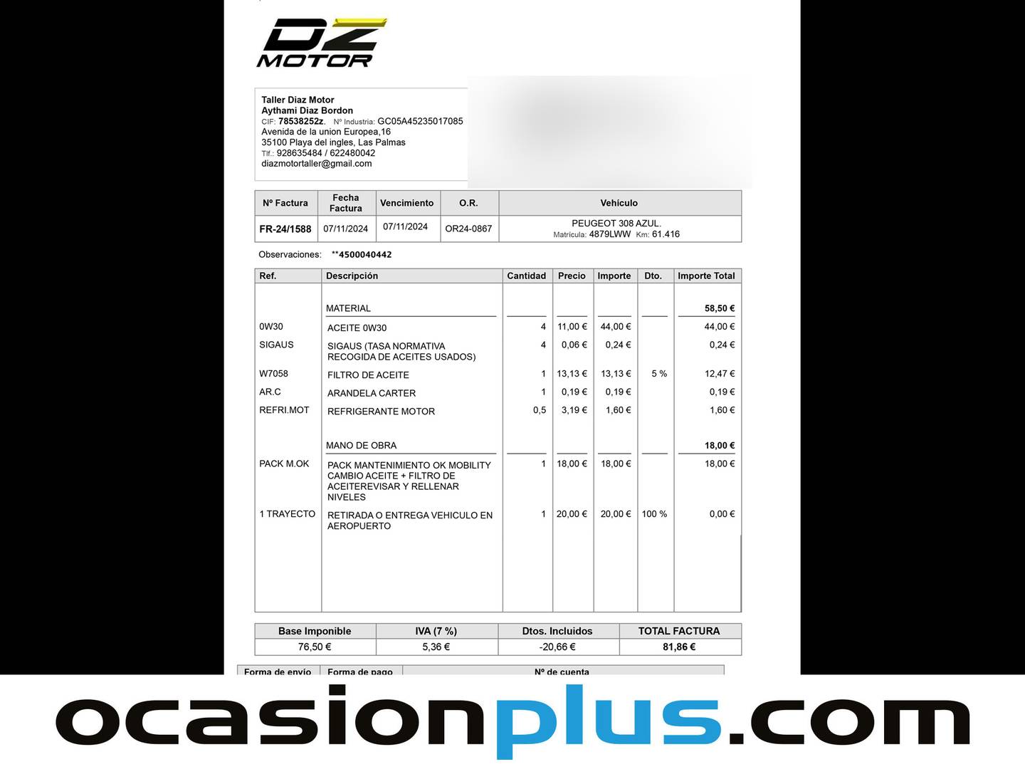 Foto del mantenimiento del Peugeot 308 Peugeot 308 PureTech 130 S&S Allure (130 CV)