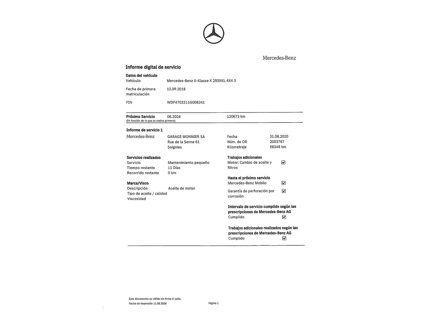 Foto del mantenimiento del Mercedes Clase X Mercedes Clase X 250 d Pure 4Matic (190 CV)