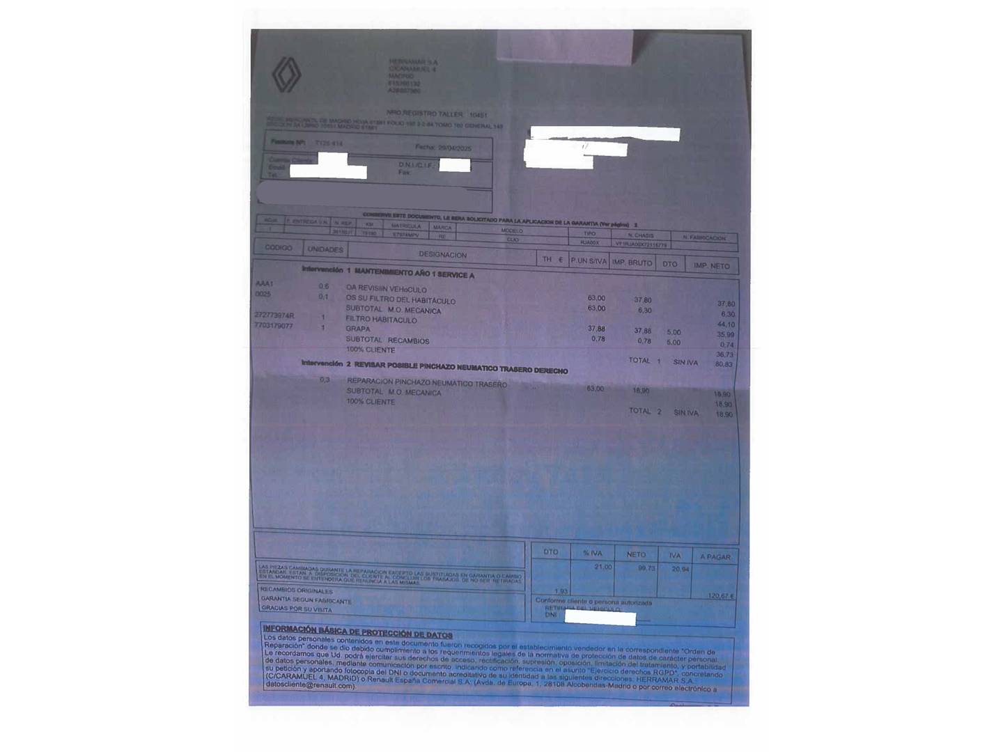 Foto del mantenimiento del Renault Clio Renault Clio Techno E-Tech full Híbrido (143 CV)