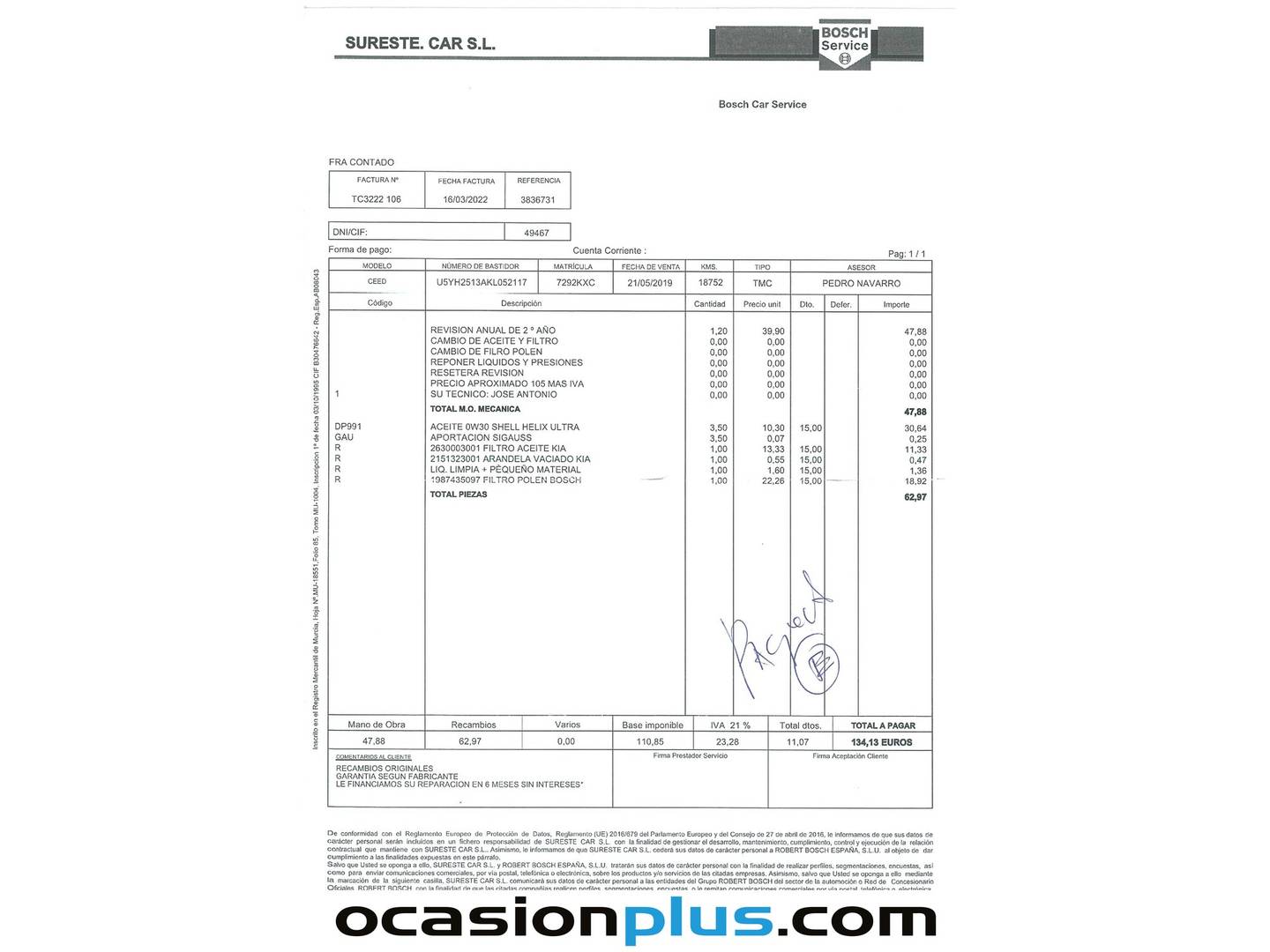 Foto del mantenimiento del KIA Ceed KIA Ceed 1.4 CVVT Drive (100 CV)