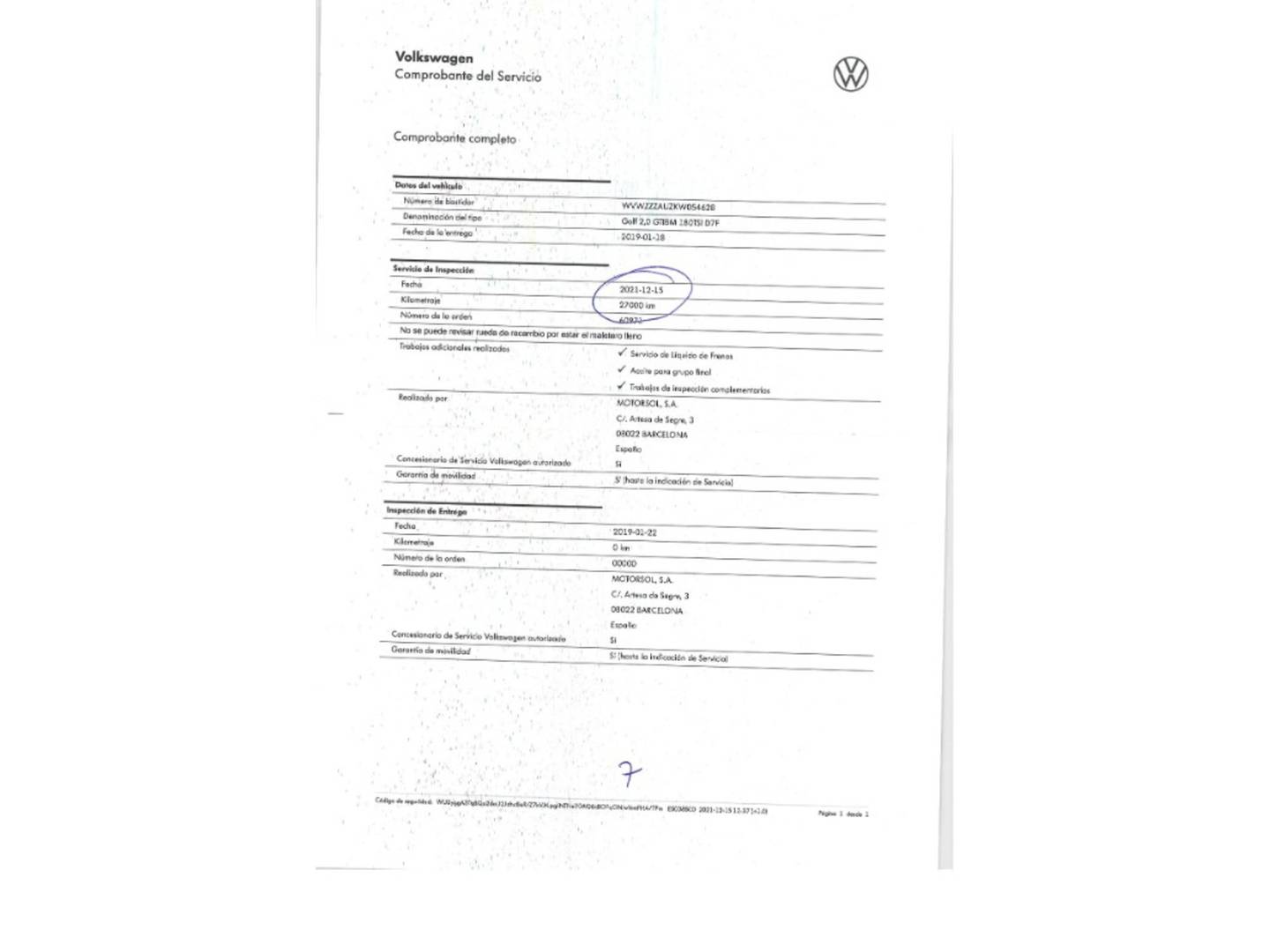 Foto del mantenimiento del Volkswagen Golf Volkswagen Golf Performance 2.0 TSI (245CV) DSG