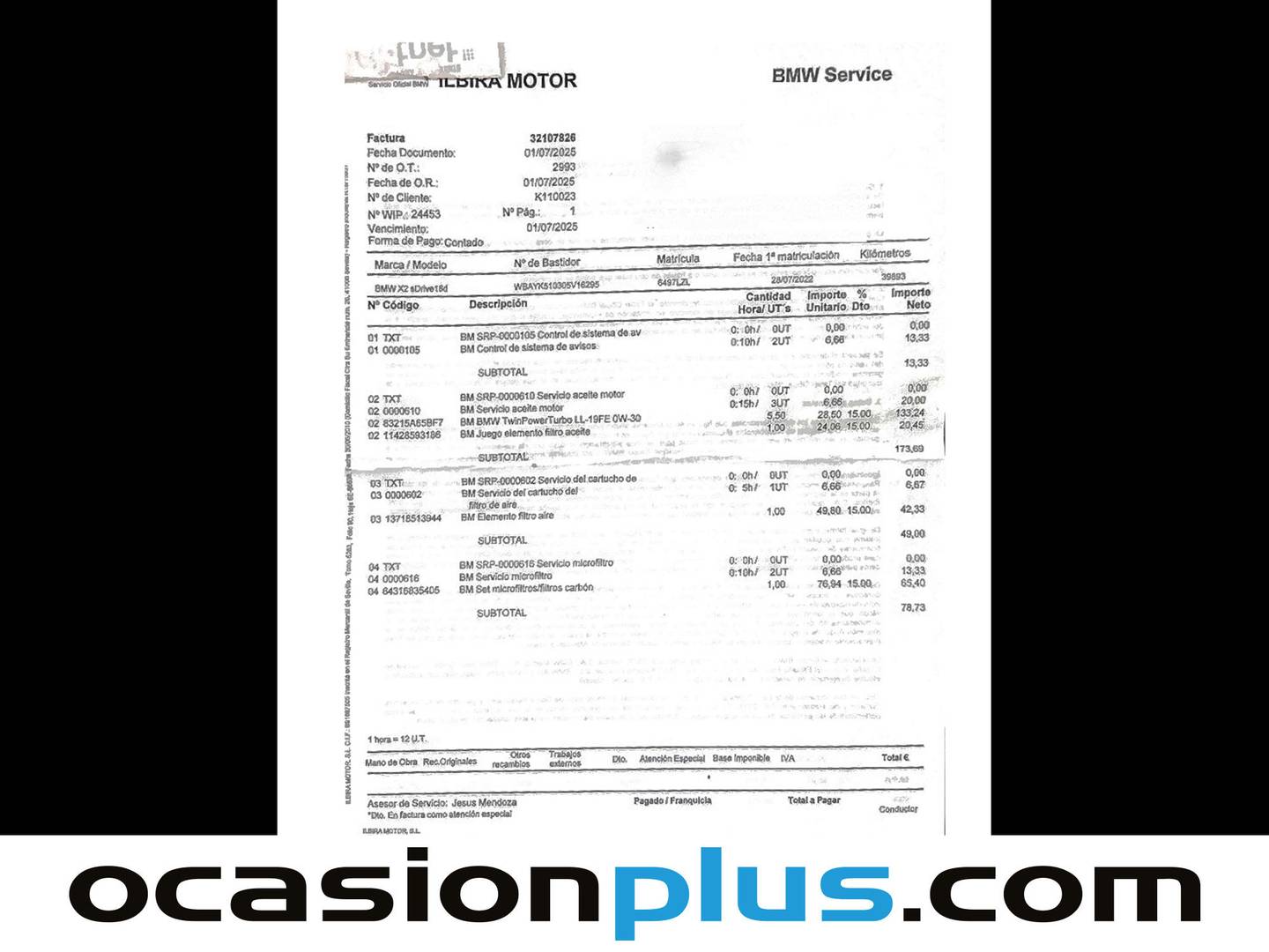 Foto del mantenimiento del BMW X2 BMW X2 sDrive18d Business (150 CV) Pack M