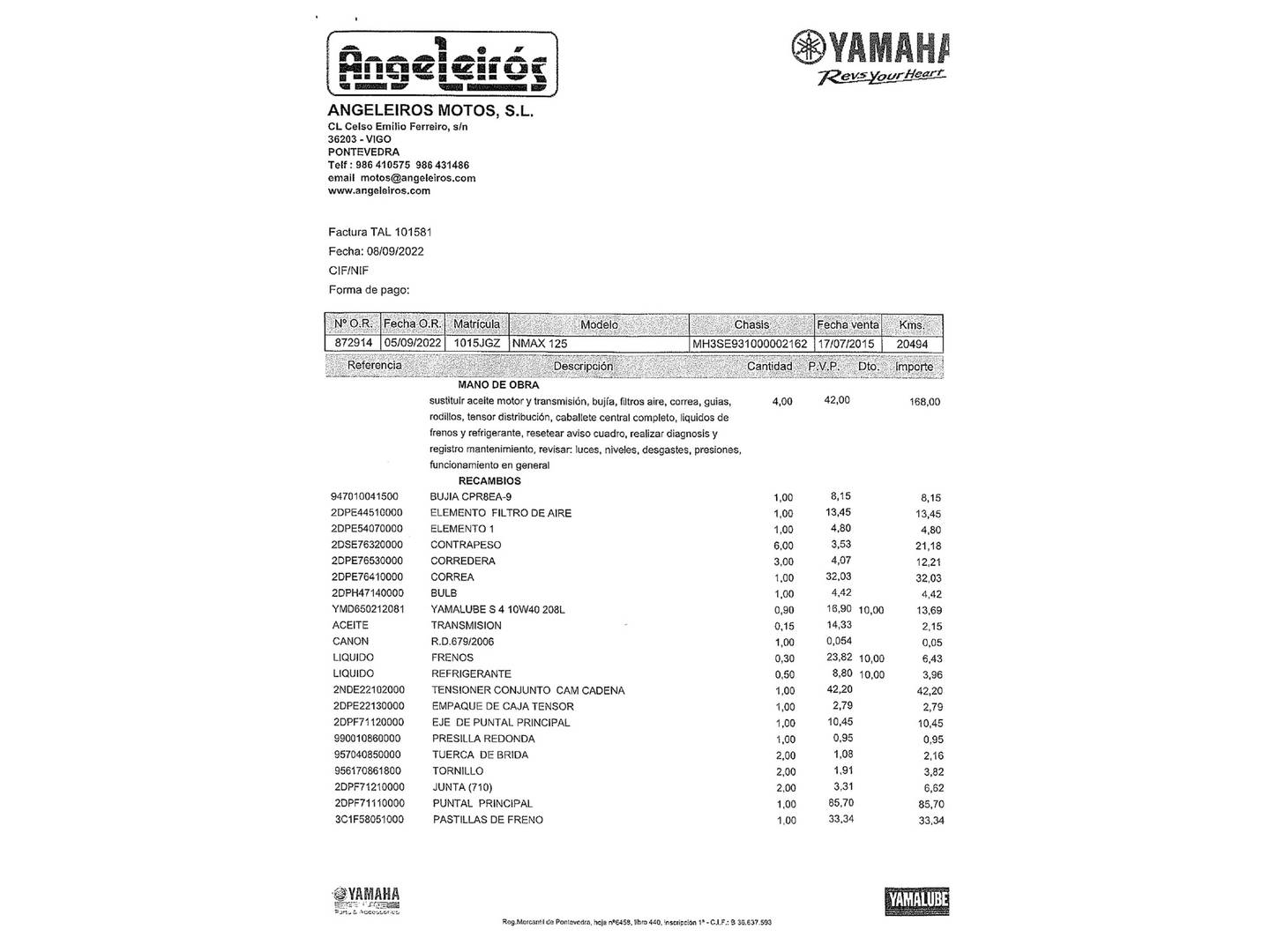 Foto del mantenimiento del Yamaha NMAX 125 Yamaha NMAX 125 (12 CV)