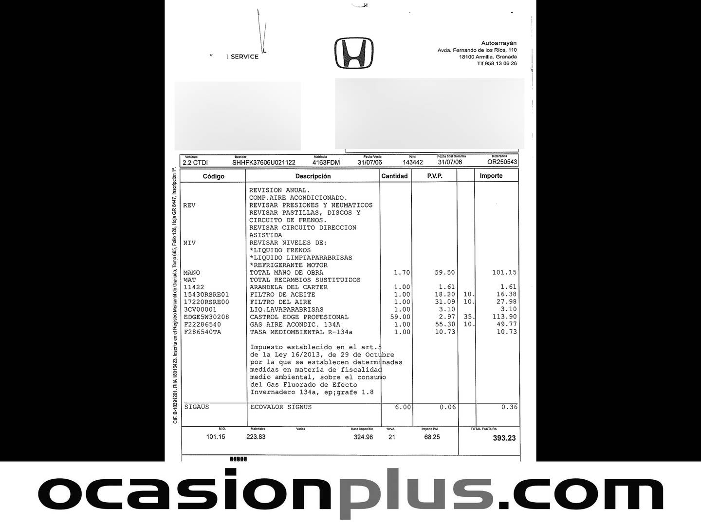 Foto del mantenimiento del Honda Civic Honda Civic 2.2i-CTDI Sport (140 CV)