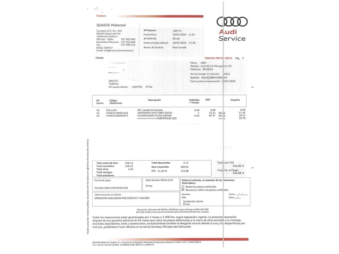 Foto del mantenimiento del Audi Q5 Audi Q5 Advanced edition 2.0 TDI clean diesel quattro (190 CV) S tronic