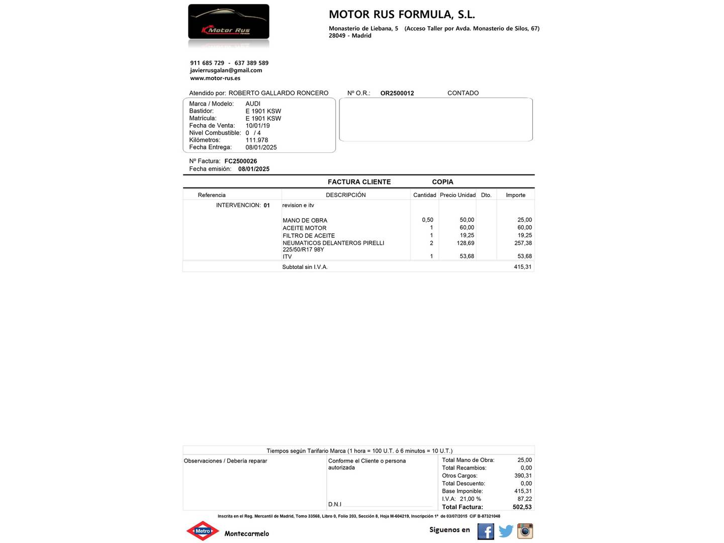 Foto del mantenimiento del Audi A4 Audi A4 Advanced 35 TDI (150 CV) S tronic