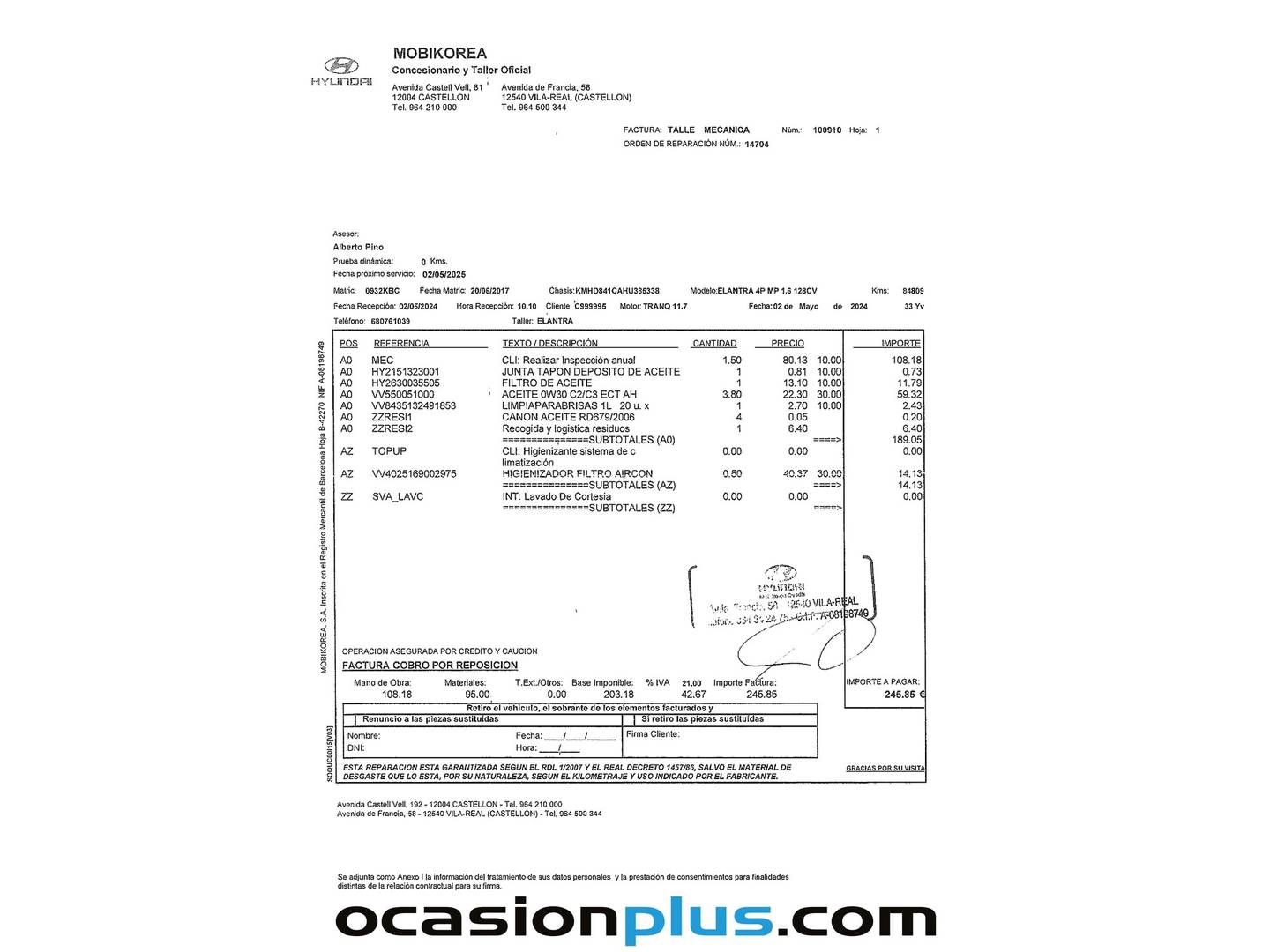 Foto del mantenimiento del Hyundai Elantra Hyundai Elantra 1.6 MPI Tecno (128 CV)