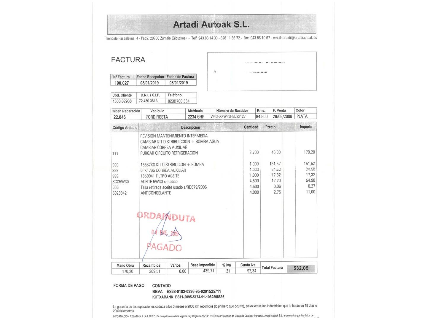 Foto del mantenimiento del Ford Fiesta Ford Fiesta 1.4 TDCI Ambiente (68 CV)