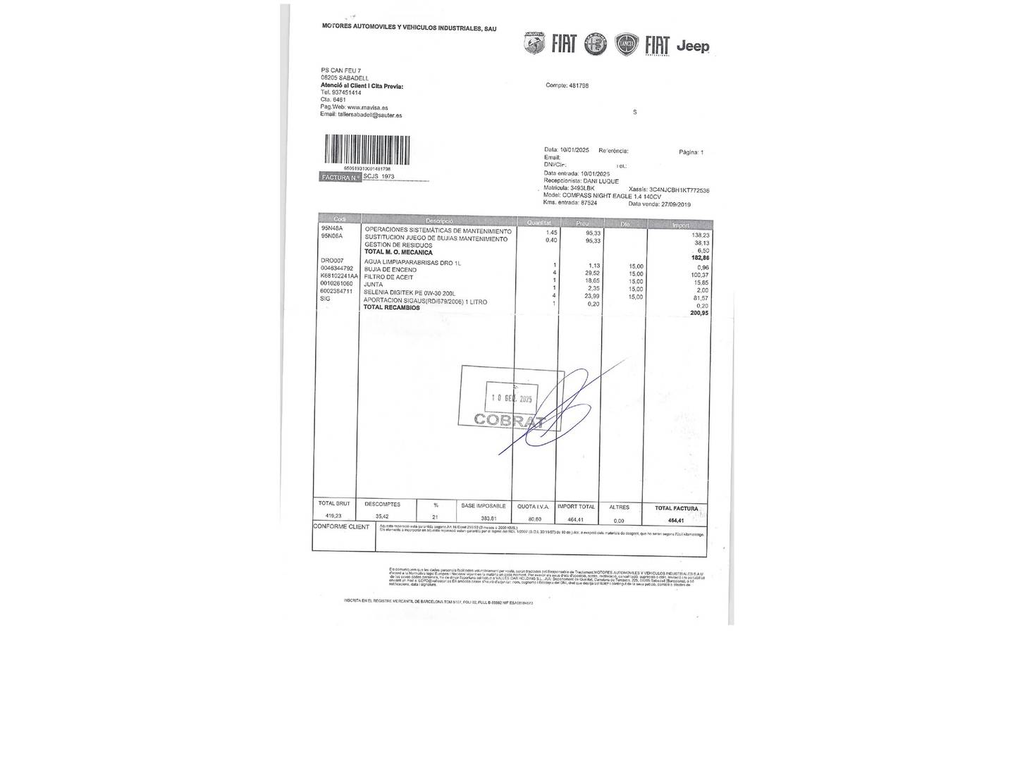 Foto del mantenimiento del Jeep Compass Jeep Compass 1.4 Multiair Night Eagle 4x2 (140 CV)