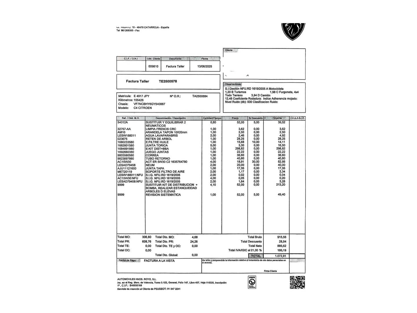 Foto del mantenimiento del Citroën C4 Citroën C4 BlueHDi 100 Feel Edition (99 CV)