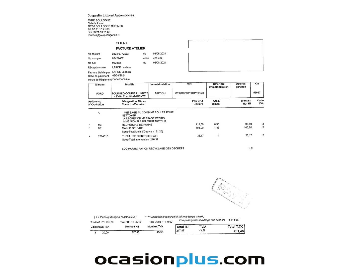 Foto del mantenimiento del Ford Tourneo Connect Ford Tourneo Connect Connect 1.5 TDCI S&S Titanium Auto (120 CV)