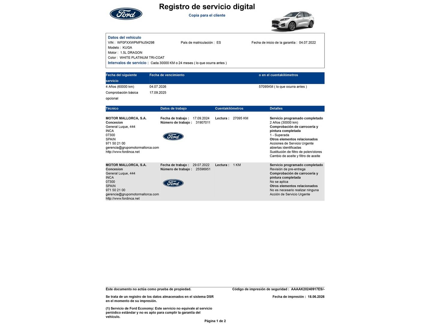 Foto del mantenimiento del Ford Kuga Ford Kuga 1.5T EcoBoost ST-Line 4x2 (150 CV)