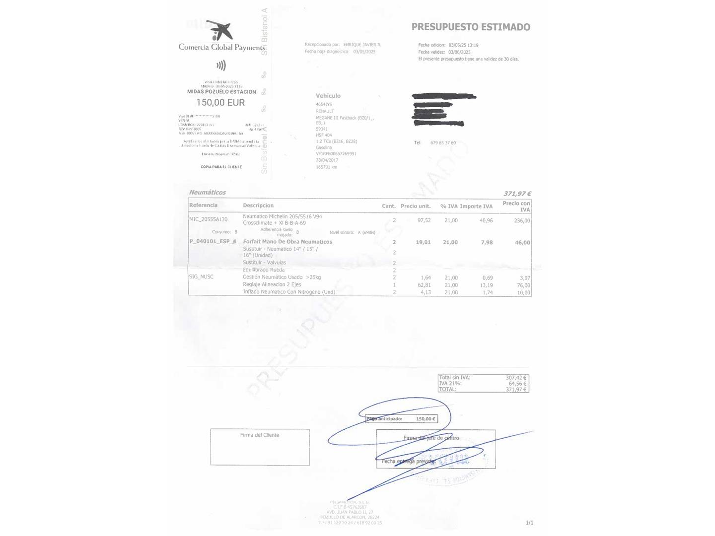 Foto del mantenimiento del Renault Mégane Renault Megane Intens Energy TCe (130 CV)