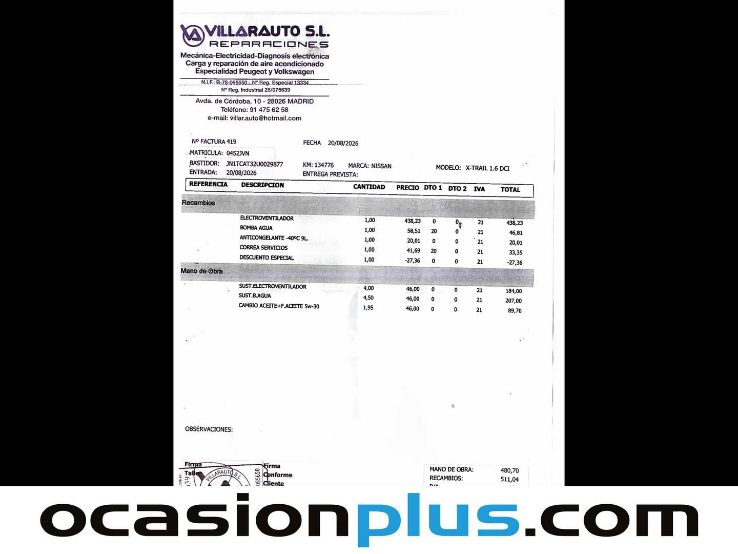 Foto del mantenimiento del Nissan X-TRAIL Nissan X-Trail 1.6 dCi Tekna Xtronic (130 CV)