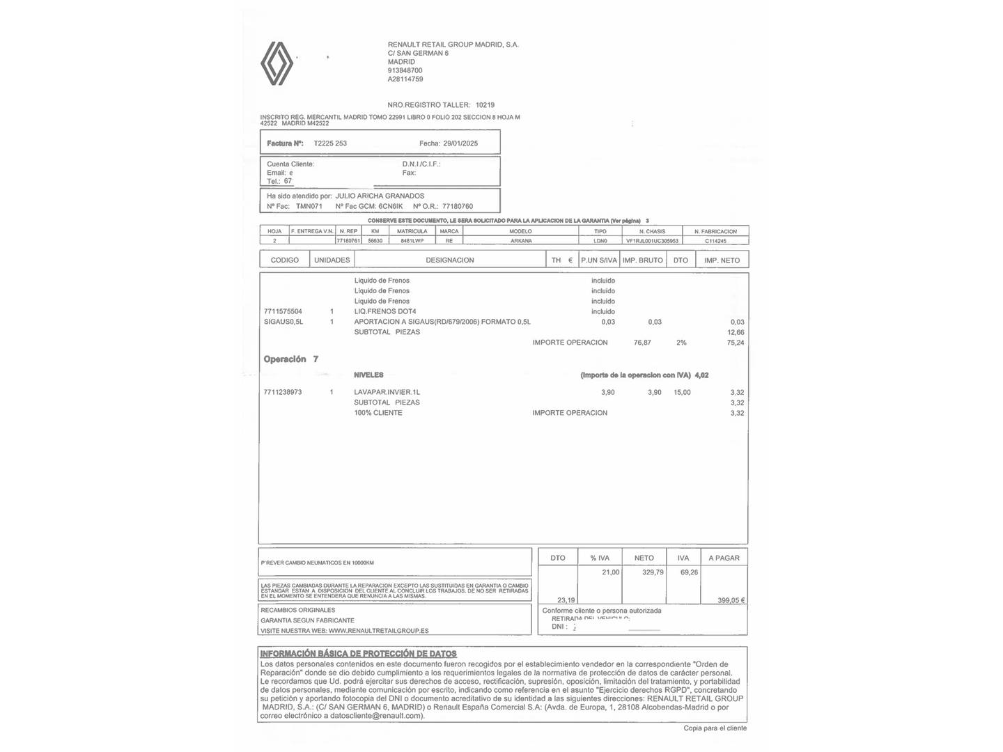 Foto del mantenimiento del Renault Arkana Renault Arkana RS Line TCe (140 CV) EDC Microhíbrido