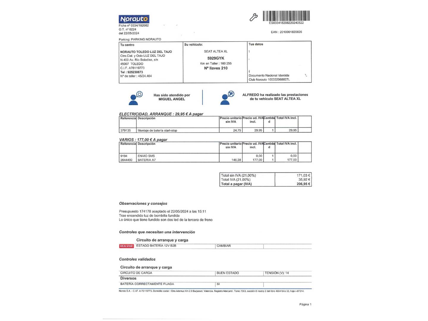 Foto del mantenimiento del Seat Altea XL Seat Altea XL 1.6 TDI S&S Ecomotive Style (105 CV)