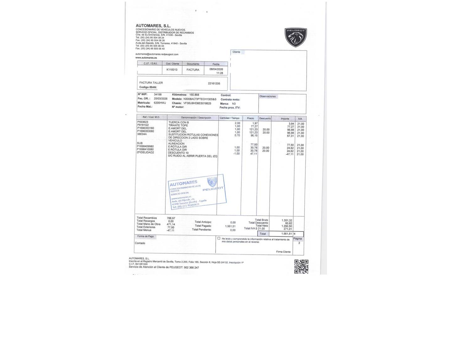 Foto del mantenimiento del Peugeot 3008 Peugeot 3008 1.6 HDI Active FAP (115 CV)