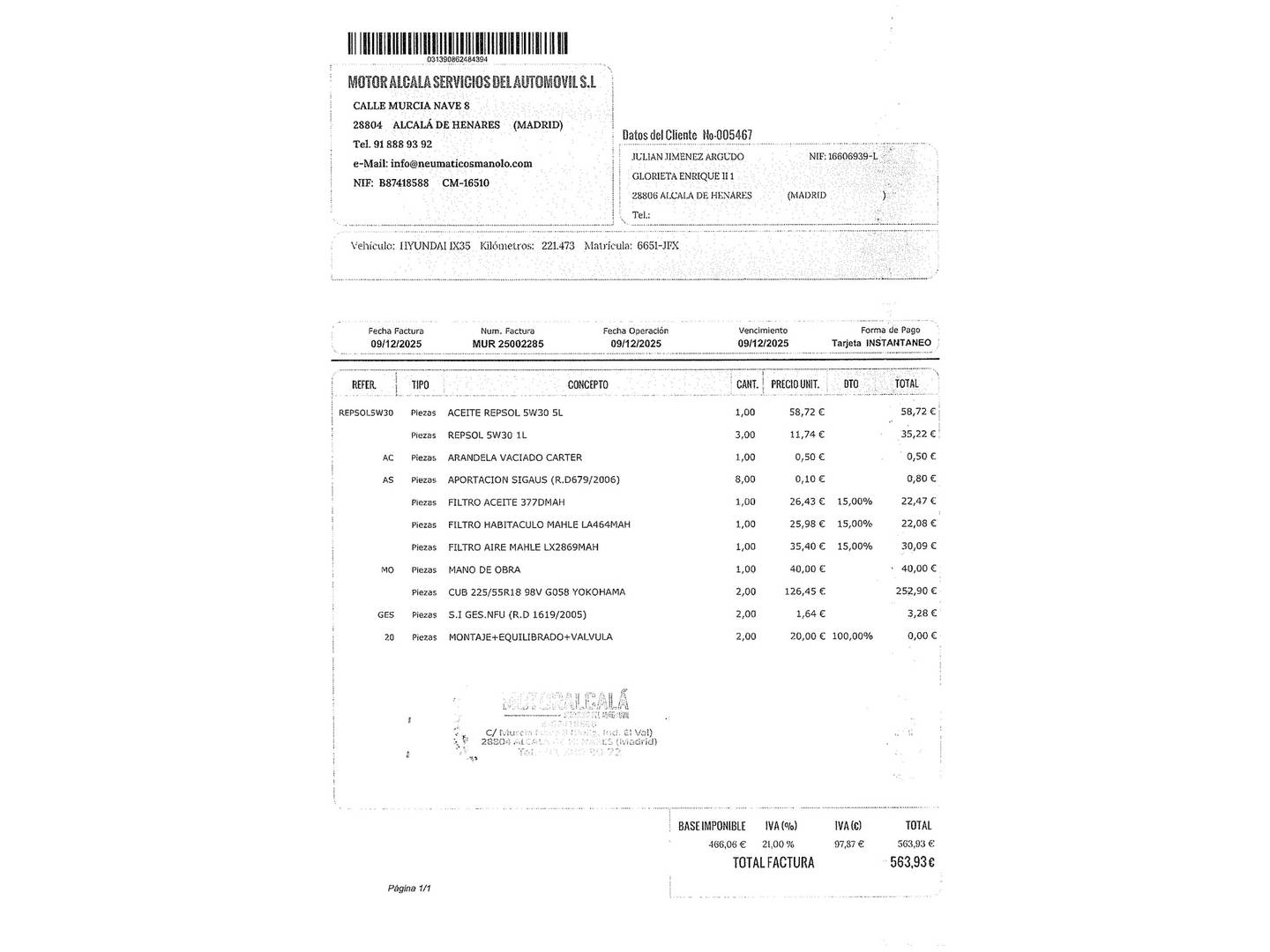 Foto del mantenimiento del Hyundai ix35 Hyundai ix35 2.0 CRDI Style 4x4 (136 CV)