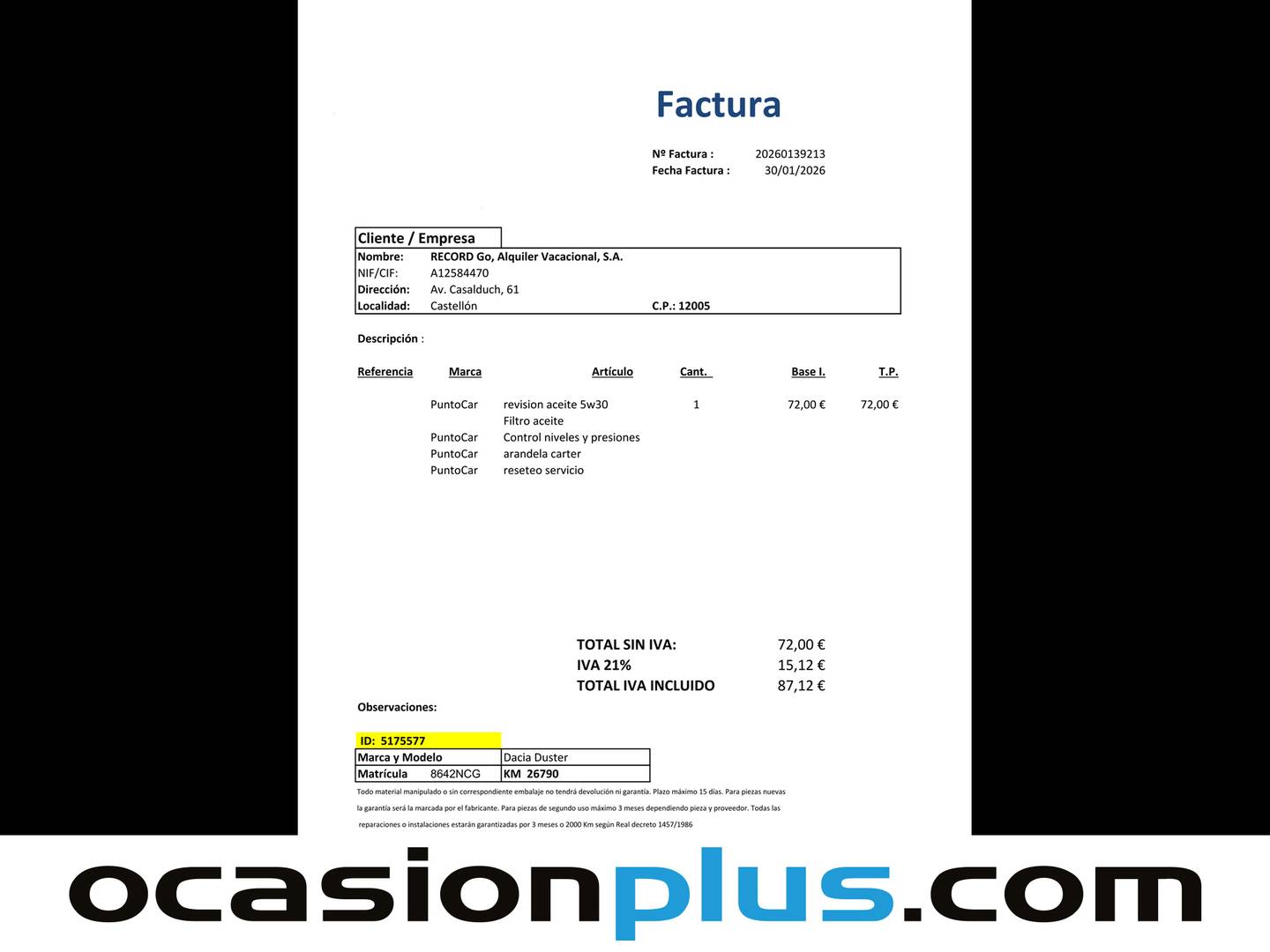 Foto del mantenimiento del Dacia Duster Dacia Duster Journey TCE 48v 4X2  (130 CV)