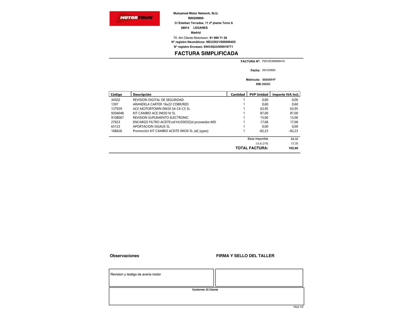 Foto del mantenimiento del Cupra Formentor CUPRA Formentor 2.0 TDI (150 CV)